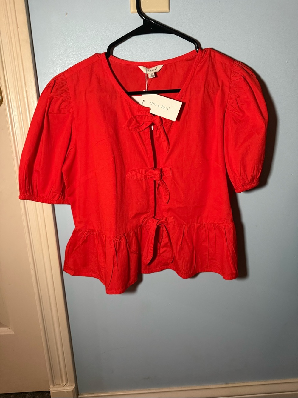 Sine & Say Red Tie-Front Peplum Blouse